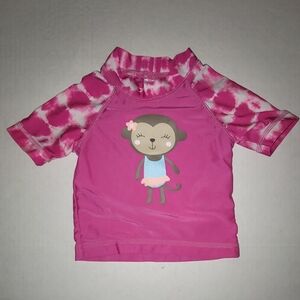 Carters pink short sleeve rash guard swim shirt monkey tye dye design